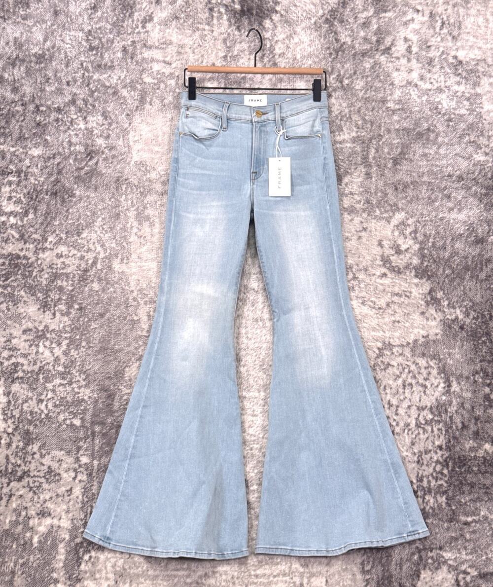 FRAME Le Pixie High Rise Super Flare Jeans 27 Womens Bell Bottoms Light Denim